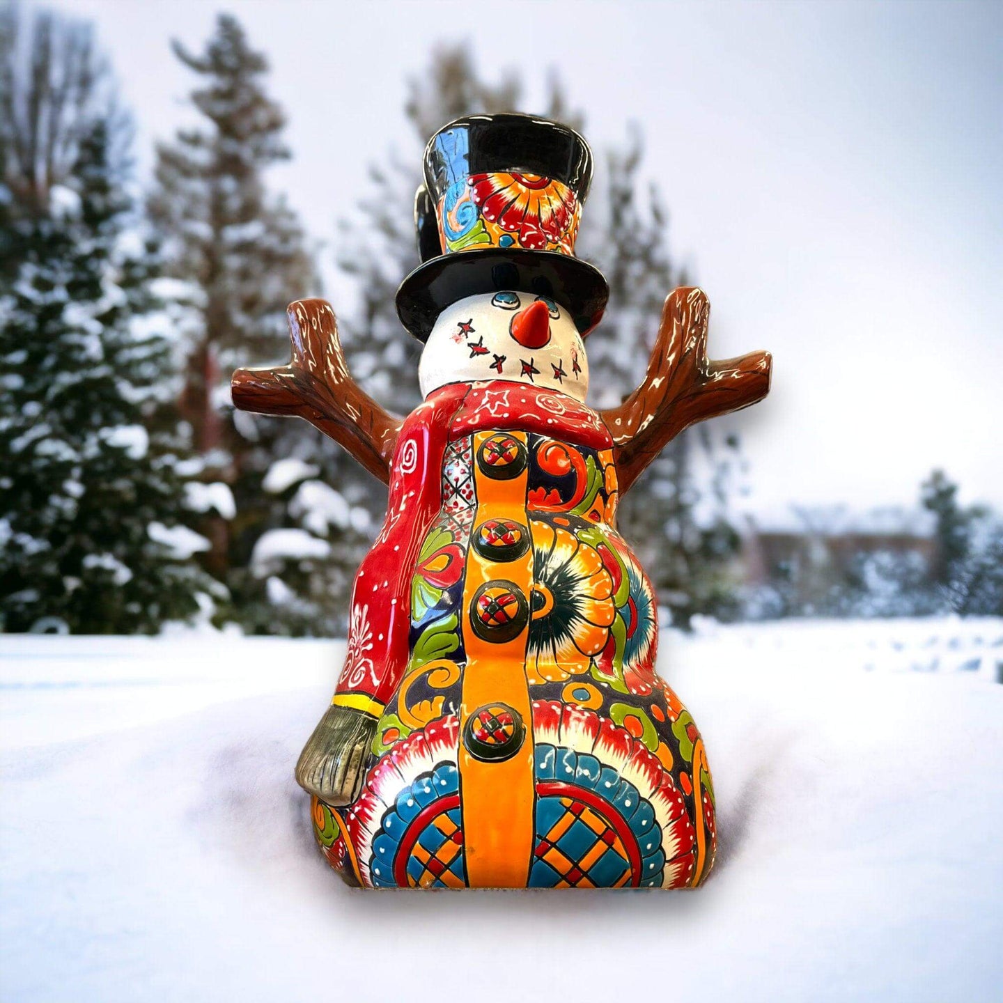 Hand-Painted Talavera Snowman | Festive Decor